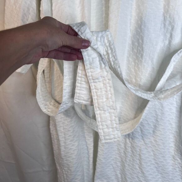 Boca Terry Cloth Robe Waffle Weave Spa Robe Cotton Blend Belted One Size White - Picture 7 of 11